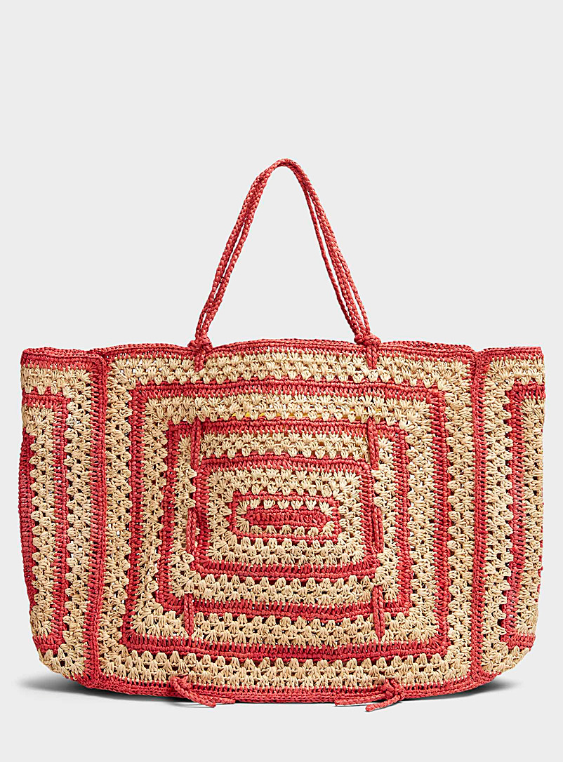 Sans Arcidet Paris Patterned Red Coco crocheted raffia tote for women