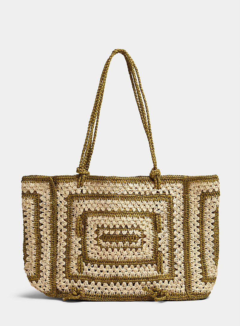 Sans Arcidet Paris Patterned Green Small Coco crocheted raffia tote for women