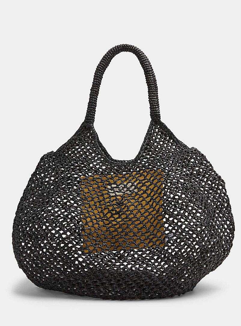 Sans Arcidet Paris Black Mamabe openwork raffia large hobo bag for women