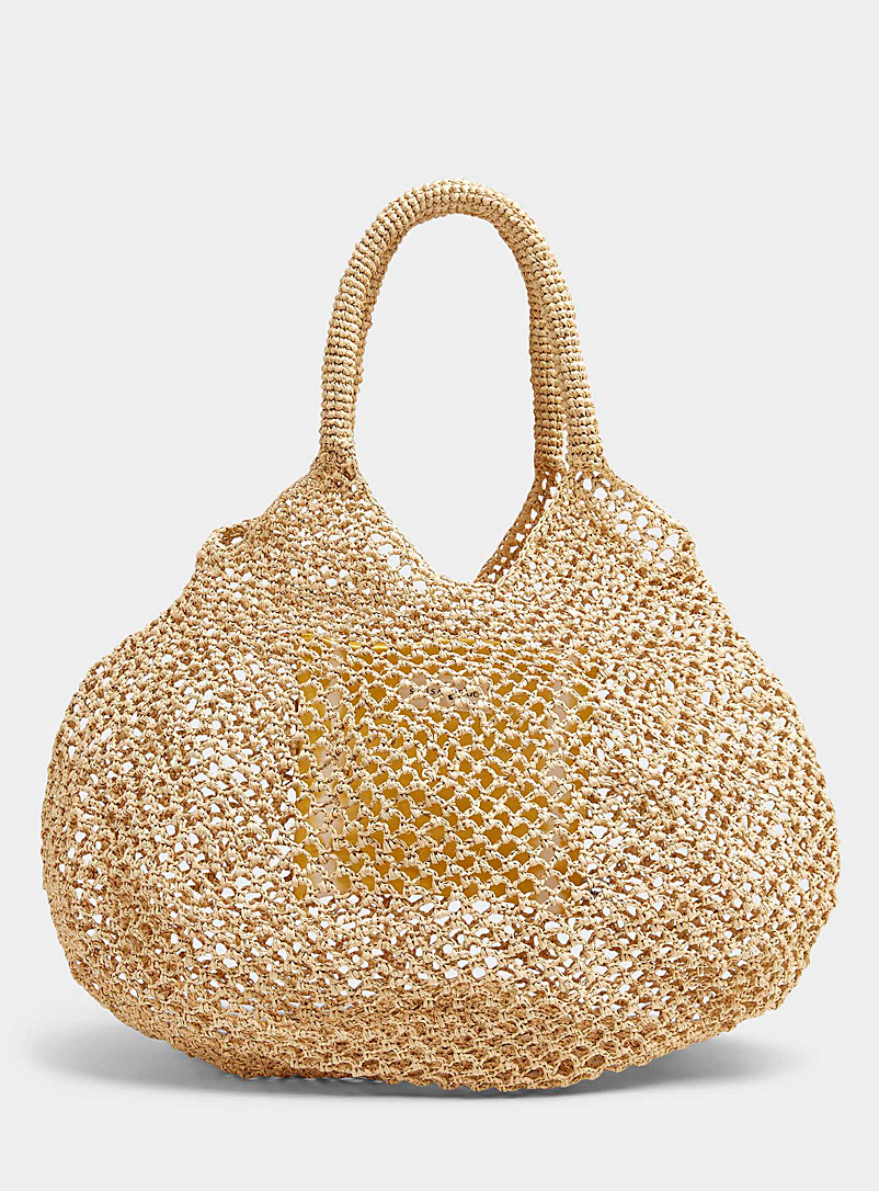 Sans Arcidet Paris Ivory/Cream Beige Mamabe openwork raffia large hobo bag for women