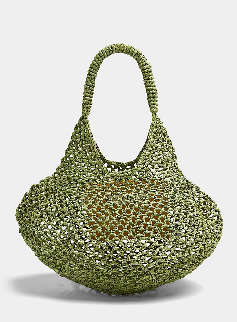 Sans Arcidet Paris Mossy Green Mamakely openwork raffia small handbag for women