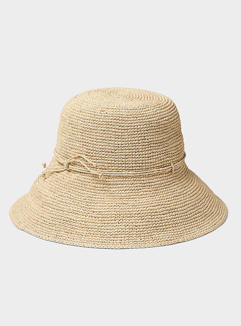 Sans Arcidet Paris: La cloche raphia &agrave; large revers Fany Ivoire - Beige cr&egrave;me pour femme
