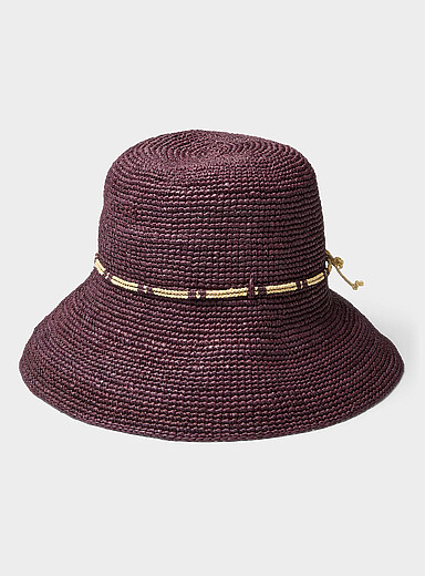 Sans Arcidet Paris Burgundy Fany wide-brim raffia cloche for women