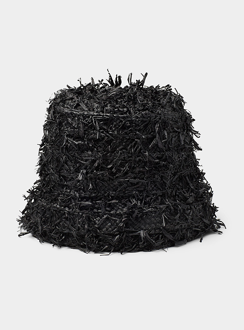 Sans Arcidet Paris Black Raw effect raffia bucket hat for women