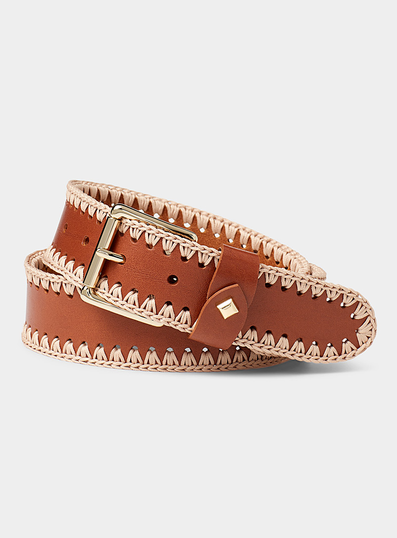 HERBERT Frère Soeur Brown Soyaux leather and crochet belt for women
