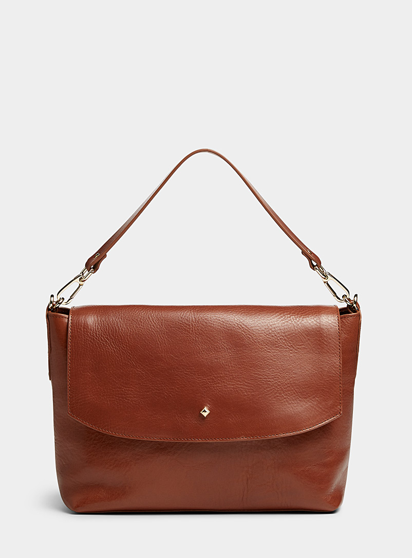 HERBERT Frère Soeur: Le sac rabat cuir minimaliste Benson Brun pour femme