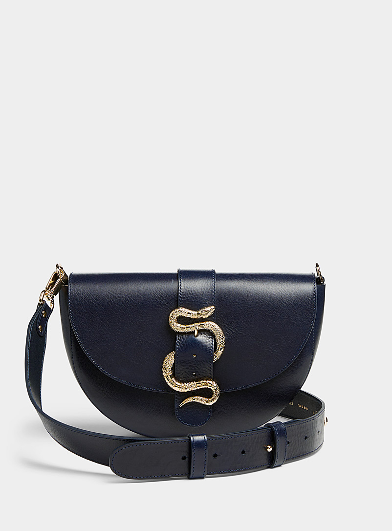 HERBERT Frère Soeur Navy/Midnight Blue Gabie snake leather half-moon bag for women