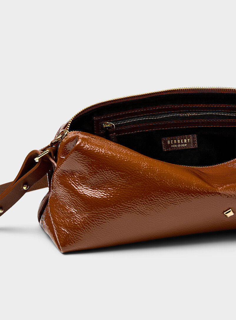 HERBERT Fr&egrave;re Soeur: Le sac d'&eacute;paule rectangulaire cuir lustr&eacute; Sohna Brun pour femme