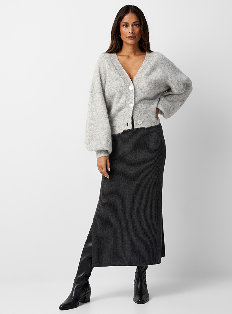 Splendid Dark Grey Slit ribbed maxi skirt for women