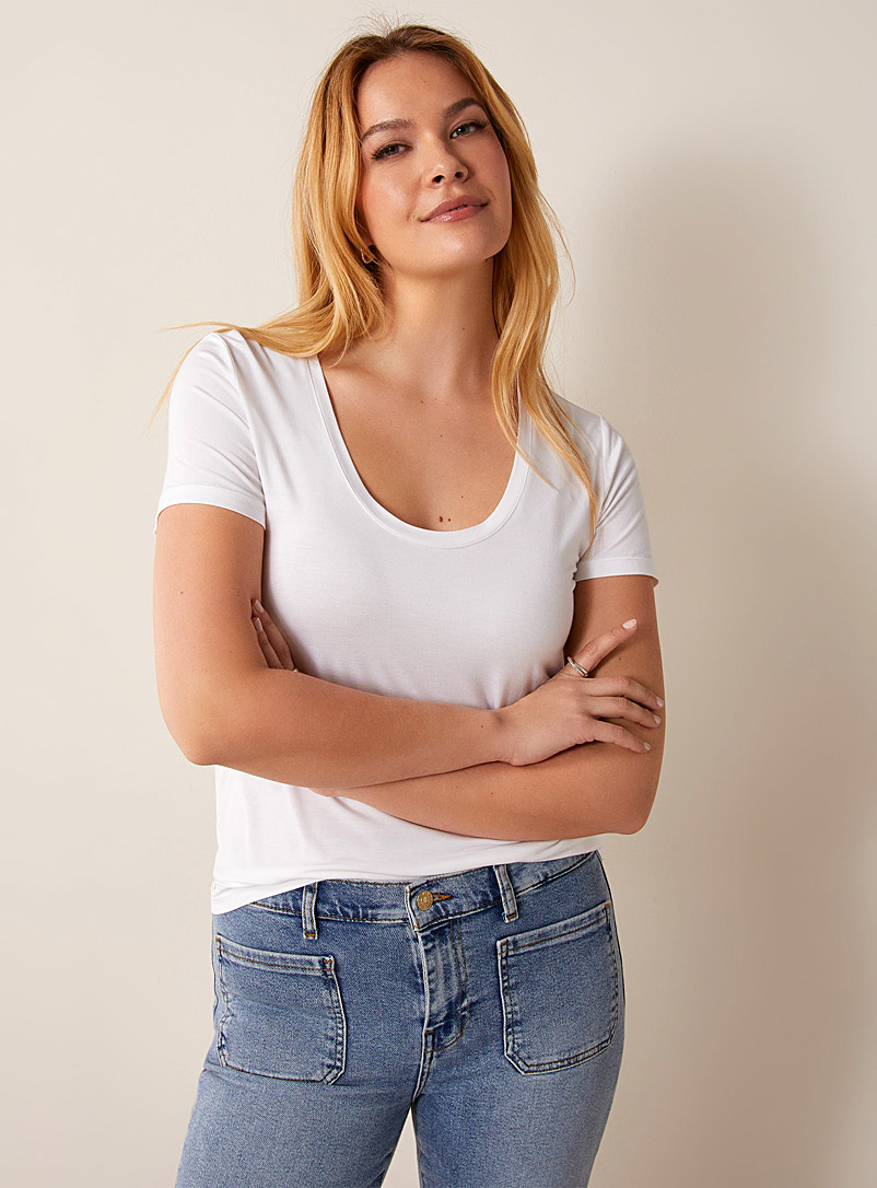 Splendid Women's Deep V-Neck Modal Tee T-Shirt Shirt, White, XL At Women's Clothing Store