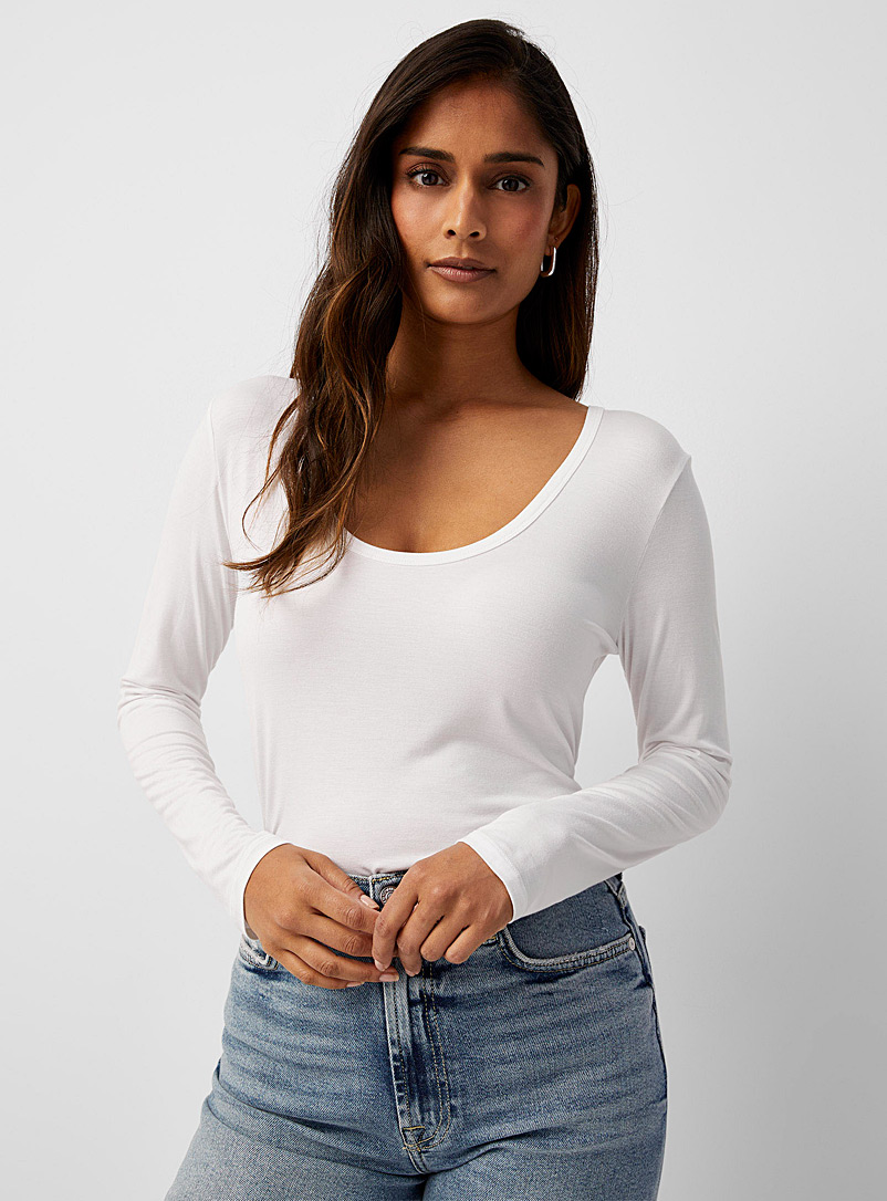 Splendid: Le t-shirt fluide col dégagé Blanc pour femme