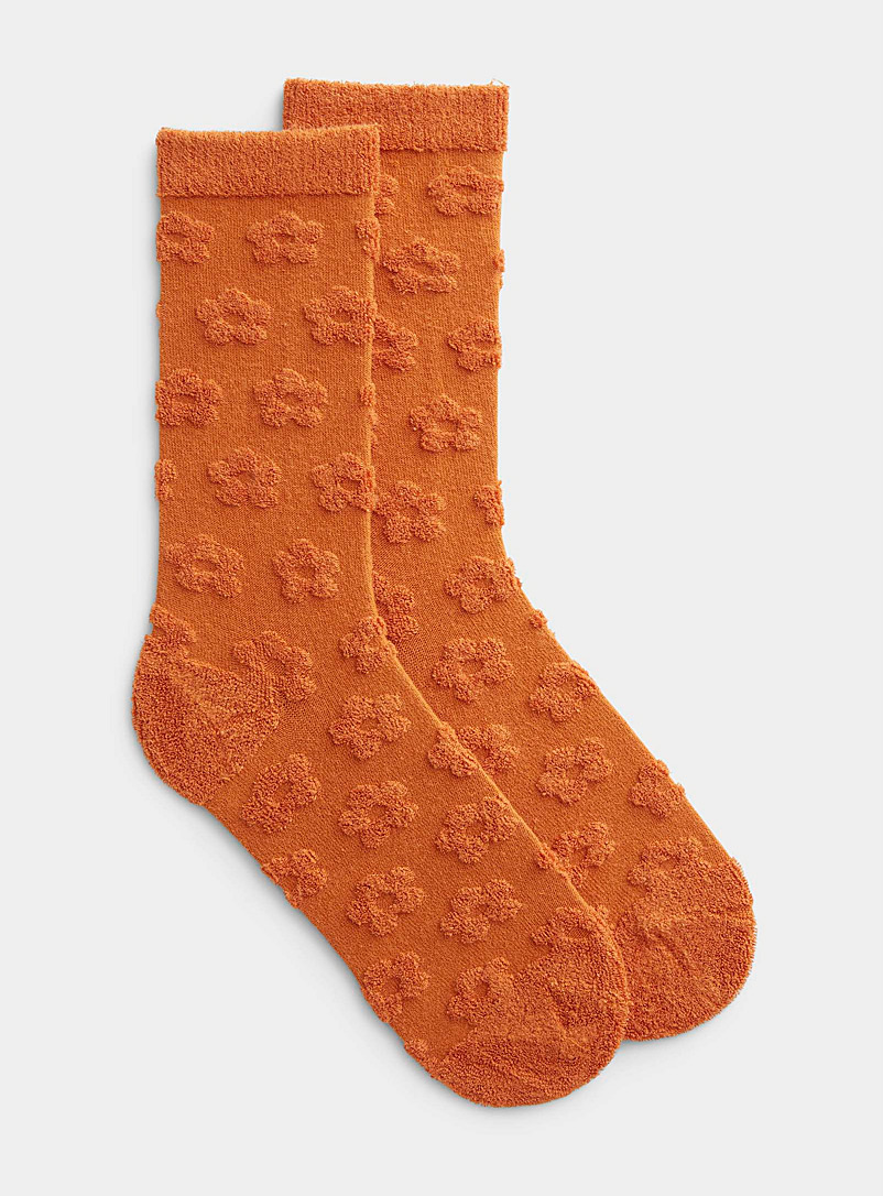 Simons Peach Embossed flower socks for women