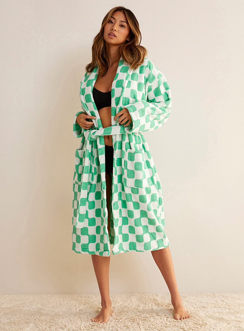 Dusen Dusen Green  Graphic pattern terry bathrobe for women