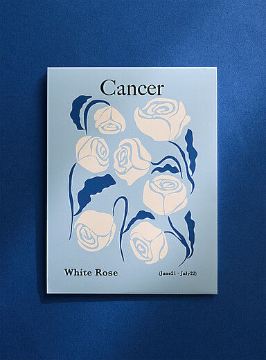 Giant Art: L'affiche zodiaque floral Cancer Voir nos formats offerts Bleu p&acirc;le - Bleu ciel