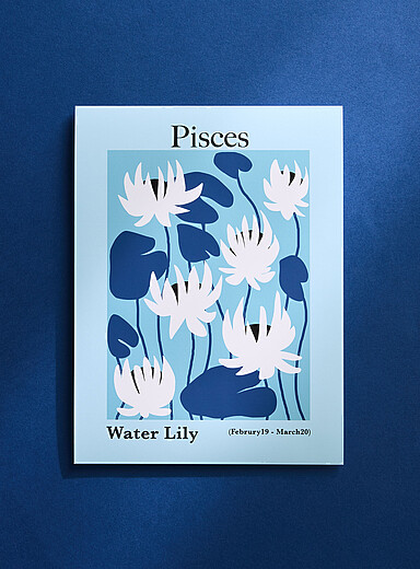Giant Art: L'affiche zodiaque floral Poissons Voir nos formats offerts Bleu p&acirc;le - Bleu ciel
