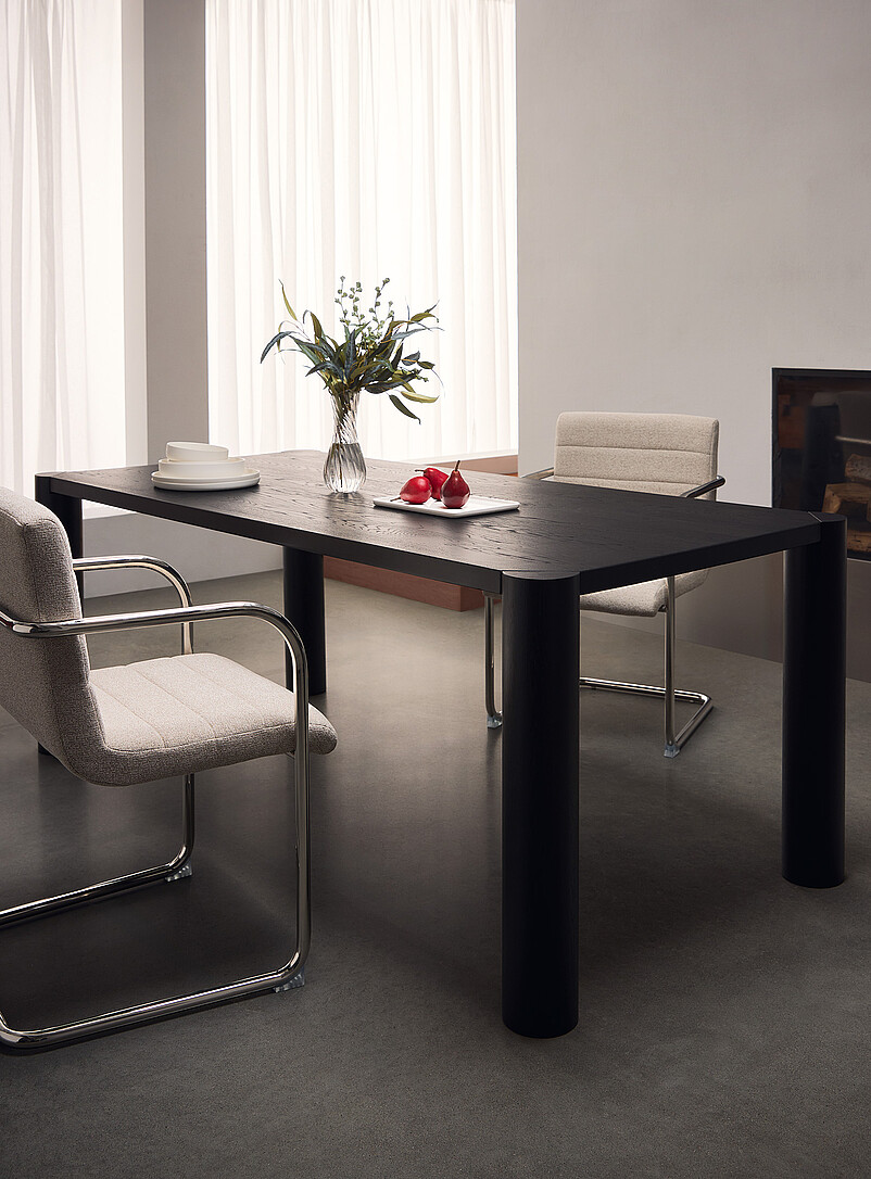 Post Black Oak Wood Small Dining Table