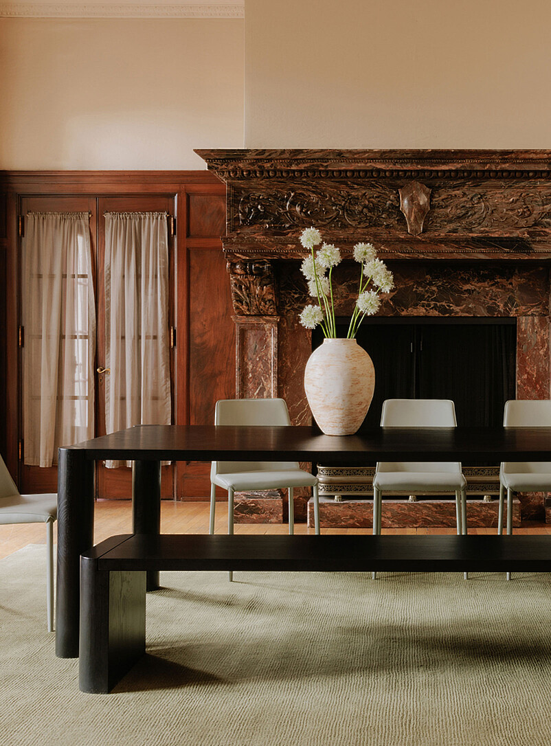 Post Black Oak Wood Large Dining Table