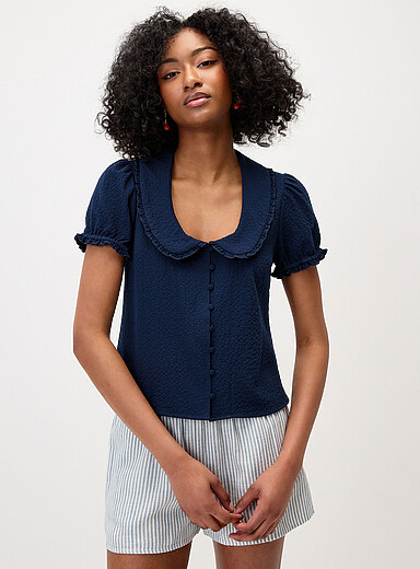 Puff-sleeve Peter Pan collar blouse