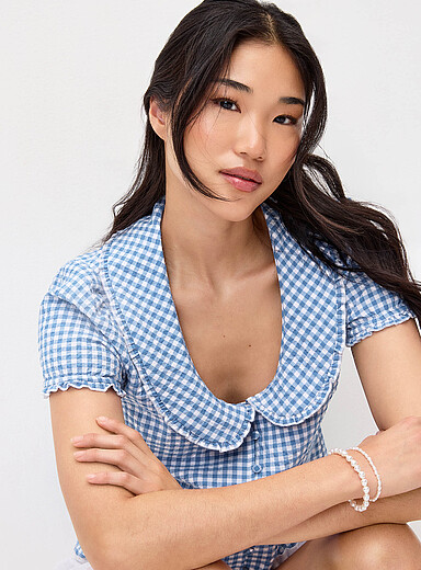 Puff-sleeve Peter Pan collar blouse