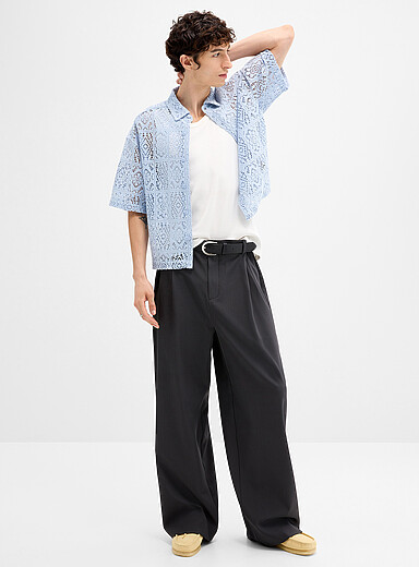 Djab Grey Soft twill wide pant <b>Dalston fit - Wide & pleated</b> for men