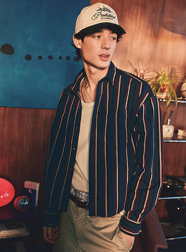 Djab Patterned navy Striped twill shirt <b>Boxy fit</b> for men