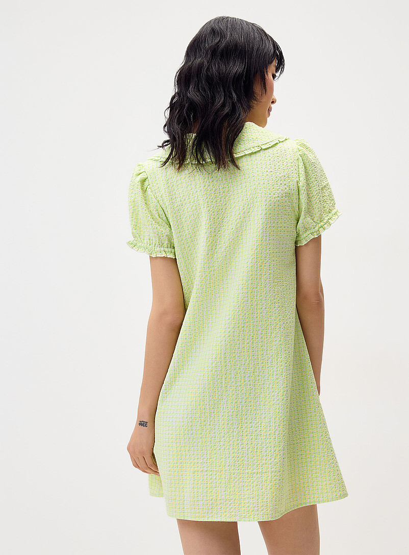 Twik: La robe col Claudine seersucker Vert lime pour femme