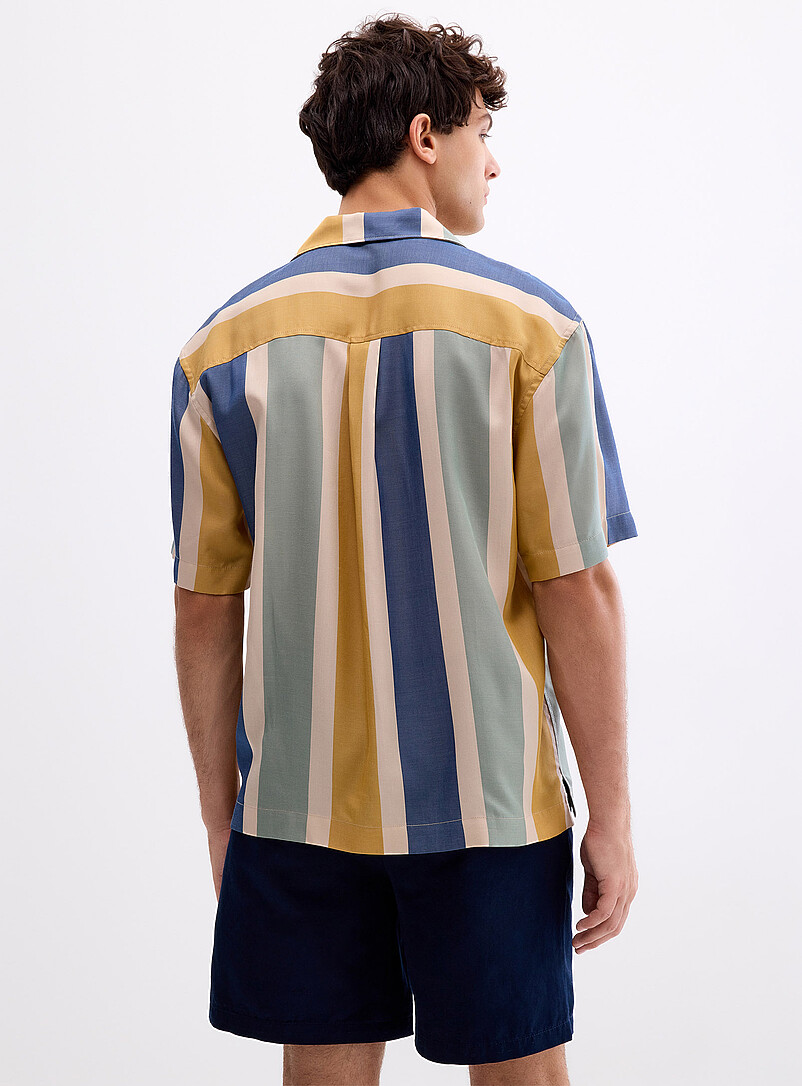 Le 31: La chemise cabana rayures verticales <b>Coupe confort</b> Vert &agrave; motifs pour homme