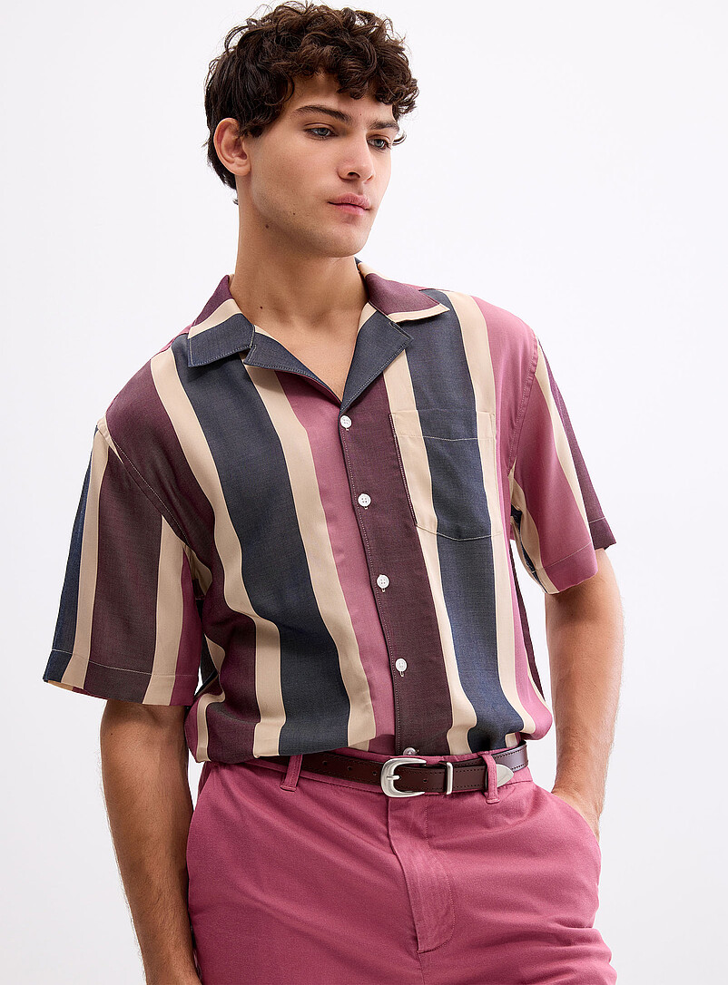 Le 31: La chemise cabana rayures verticales <b>Coupe confort</b> Vert &agrave; motifs pour homme