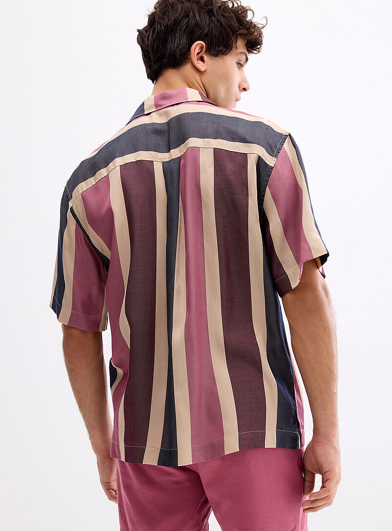 Le 31: La chemise cabana rayures verticales <b>Coupe confort</b> Vert &agrave; motifs pour homme
