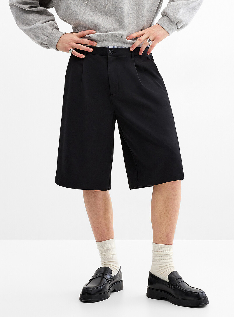 Djab: Le bermuda &agrave; plis twill souple <b>Coupe ample</b> Charbon pour homme