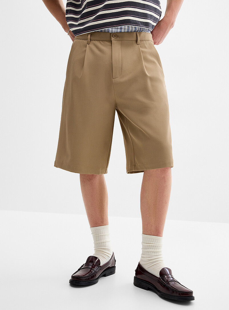 Djab: Le bermuda &agrave; plis twill souple <b>Coupe ample</b> Charbon pour homme