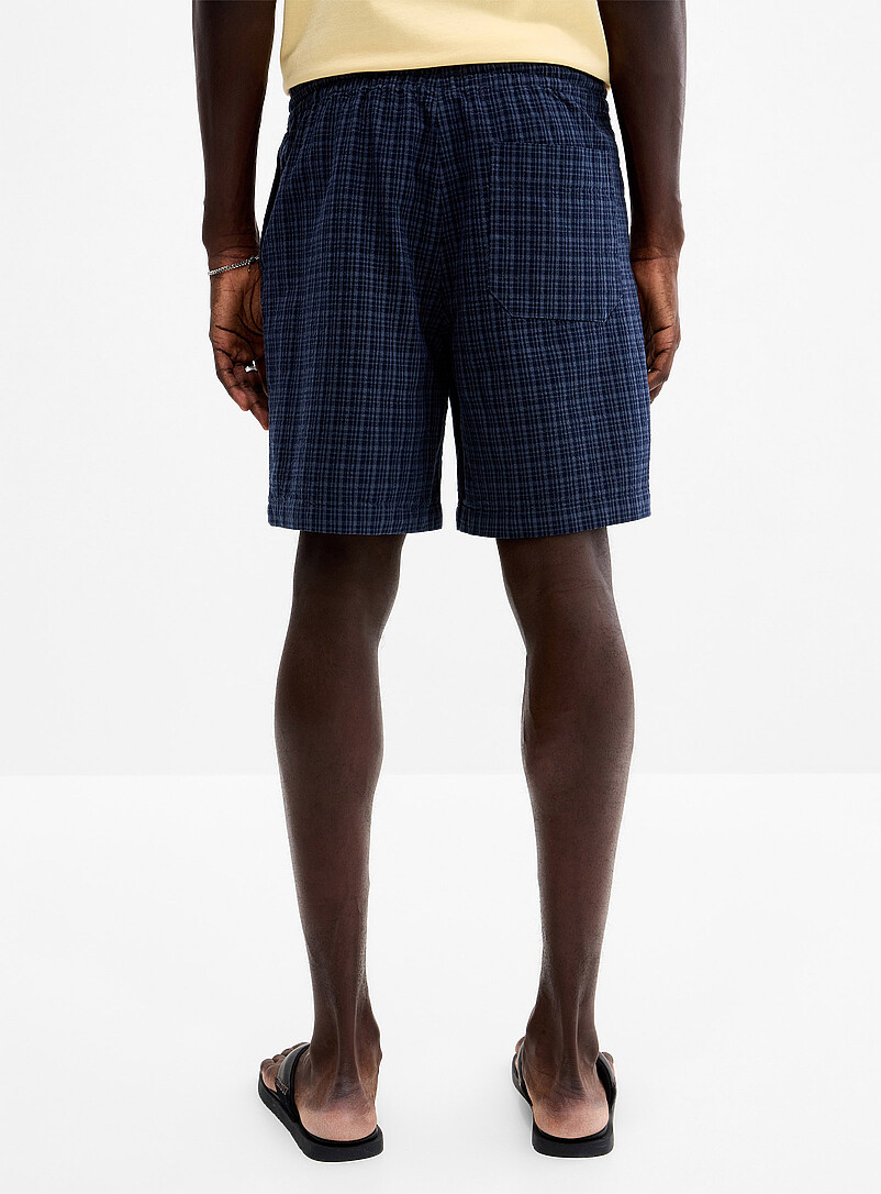 Djab: Le short tiss&eacute; &agrave; carreaux Bleu &agrave; motifs pour homme