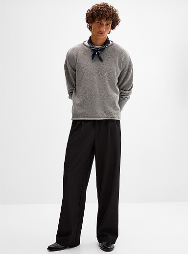 Djab: Le pantalon large twill souple <b>Coupe Dalston - Large &agrave; plis</b> Noir pour homme