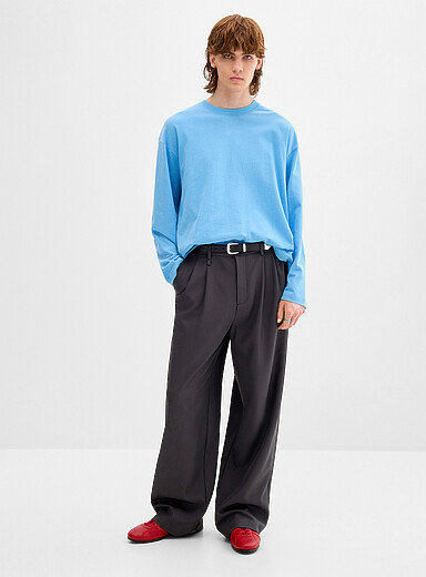 Djab: Le pantalon large twill souple <b>Coupe Dalston - Large &agrave; plis</b> Charbon pour homme