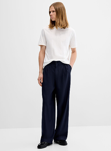 Djab Navy/Midnight Blue Soft twill wide pant <b>Dalston fit - Wide & pleated</b> for men