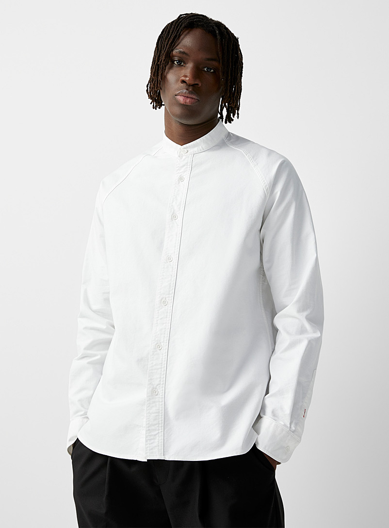 Le 31 White Raglan sleeve Oxford shirt for men
