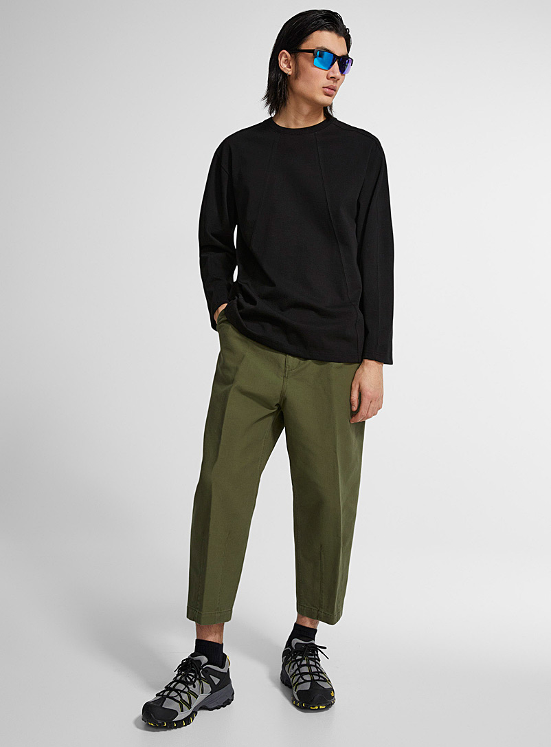 Le 31 Mossy Green Flat-pleat balloon chinos for men