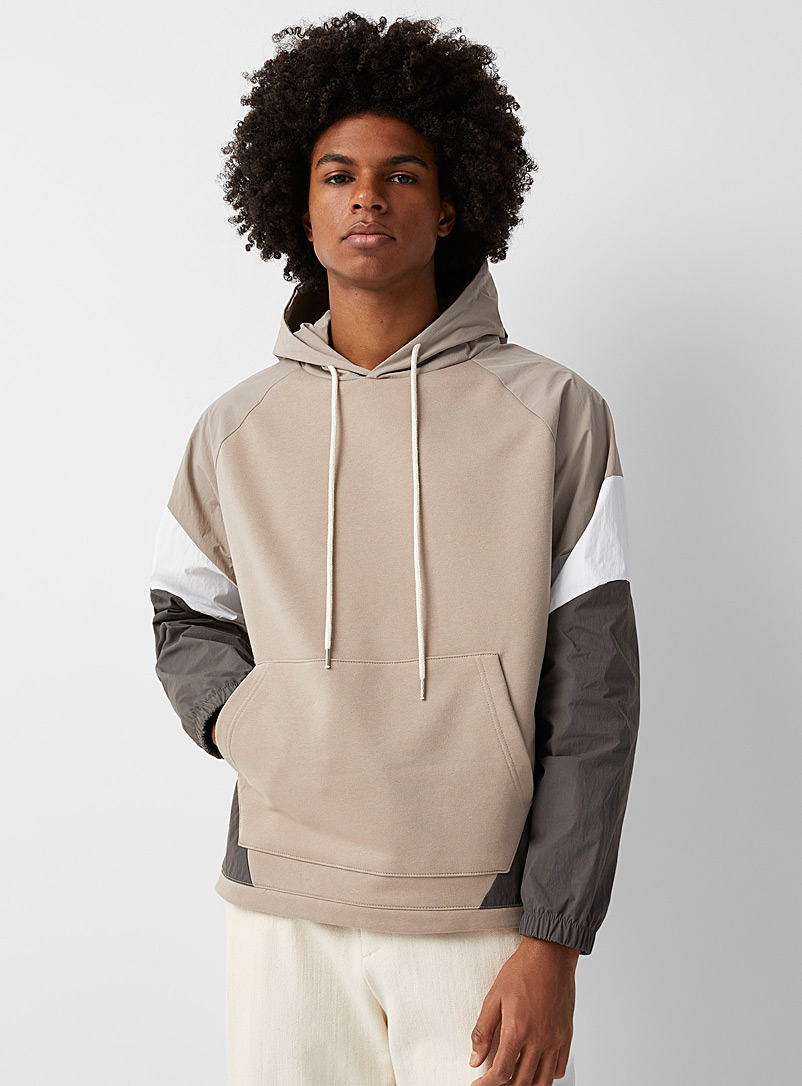 Le 31 Light Brown Mixed media hoodie for men