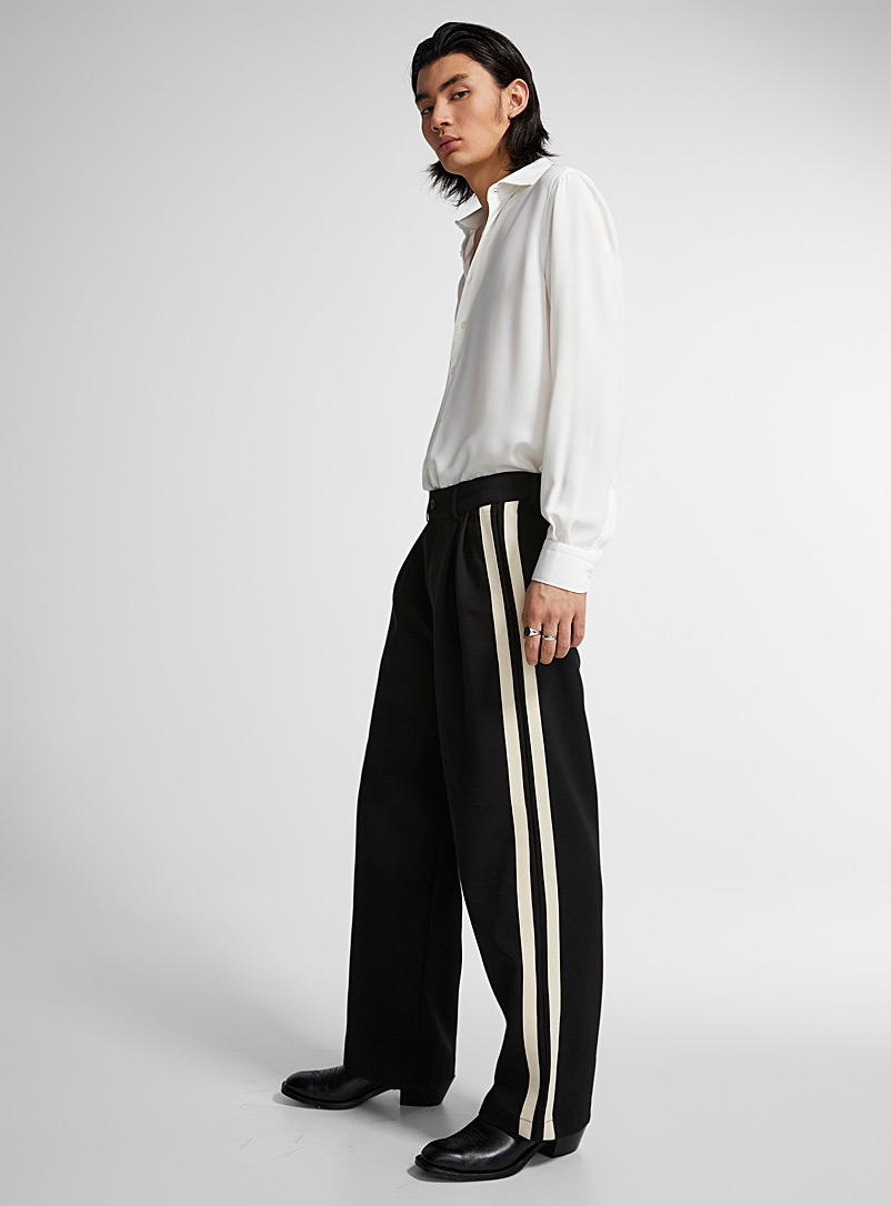 Le 31 Black Athletic-stripe flat-pleat pant for men