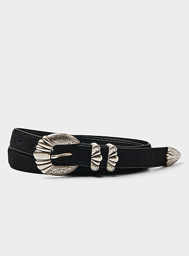 Le 31 Black Western engraved-buckle belt for men