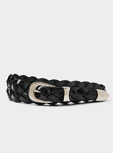 Le 31 Black Rounded-buckle braided belt for men