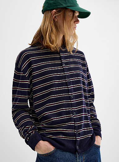 Striped crew neck cardigan
