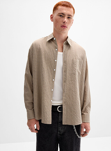 La chemise coton seersucker petits carreaux <b>Importation de S&eacute;oul</b>