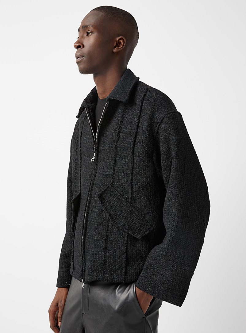 Le 31 Black Textured tweed jacket for men