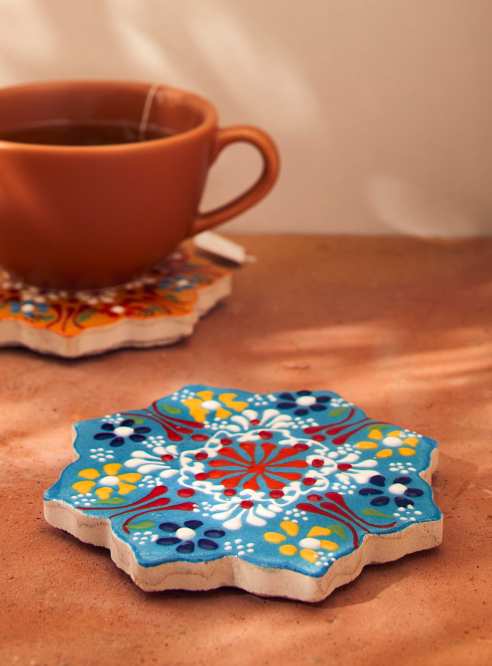 Simons Maison Floral Ceramic Coaster 10 X 10 Cm In Baby Blue