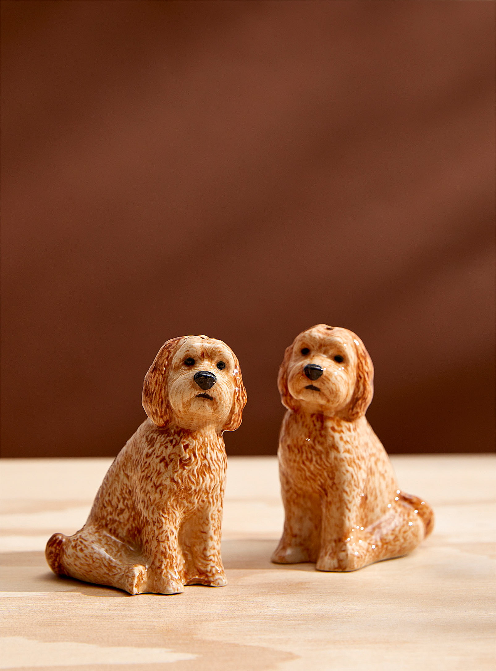 Quail Cockapoo Dogs Salt And Pepper Shaker Set In Brown