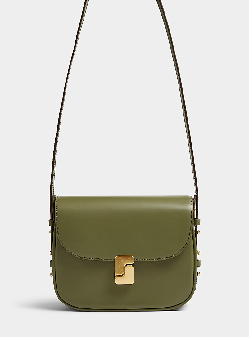 Soeur Mossy Green Bellissima leather mini saddle bag for women