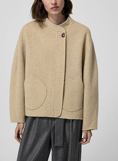 Soeur Ivory/Cream Beige Windsor minimalist pea coat for women