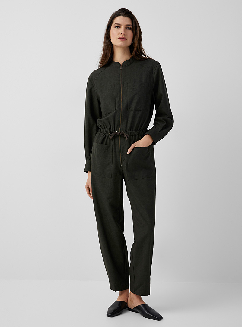 Soeur Khaki Vermeille drawcord-waist wool jumpsuit for women