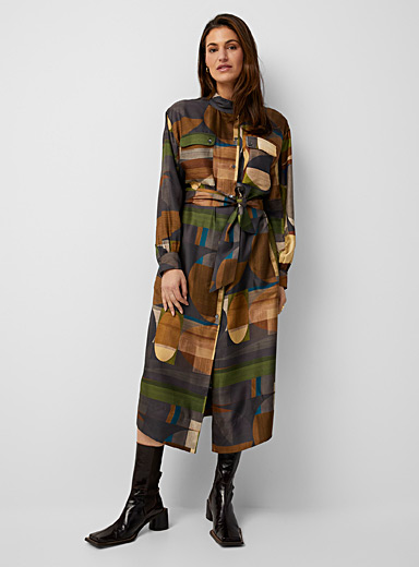 Veda geometric palette silk shirtdress | Soeur | Shop Midi Dresses | Simons